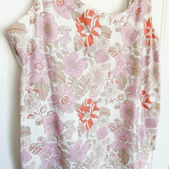 Womens Floral Stretchy Tank Top Size Large Pink Orange Tan Boho Summer - Picture 3 of 6